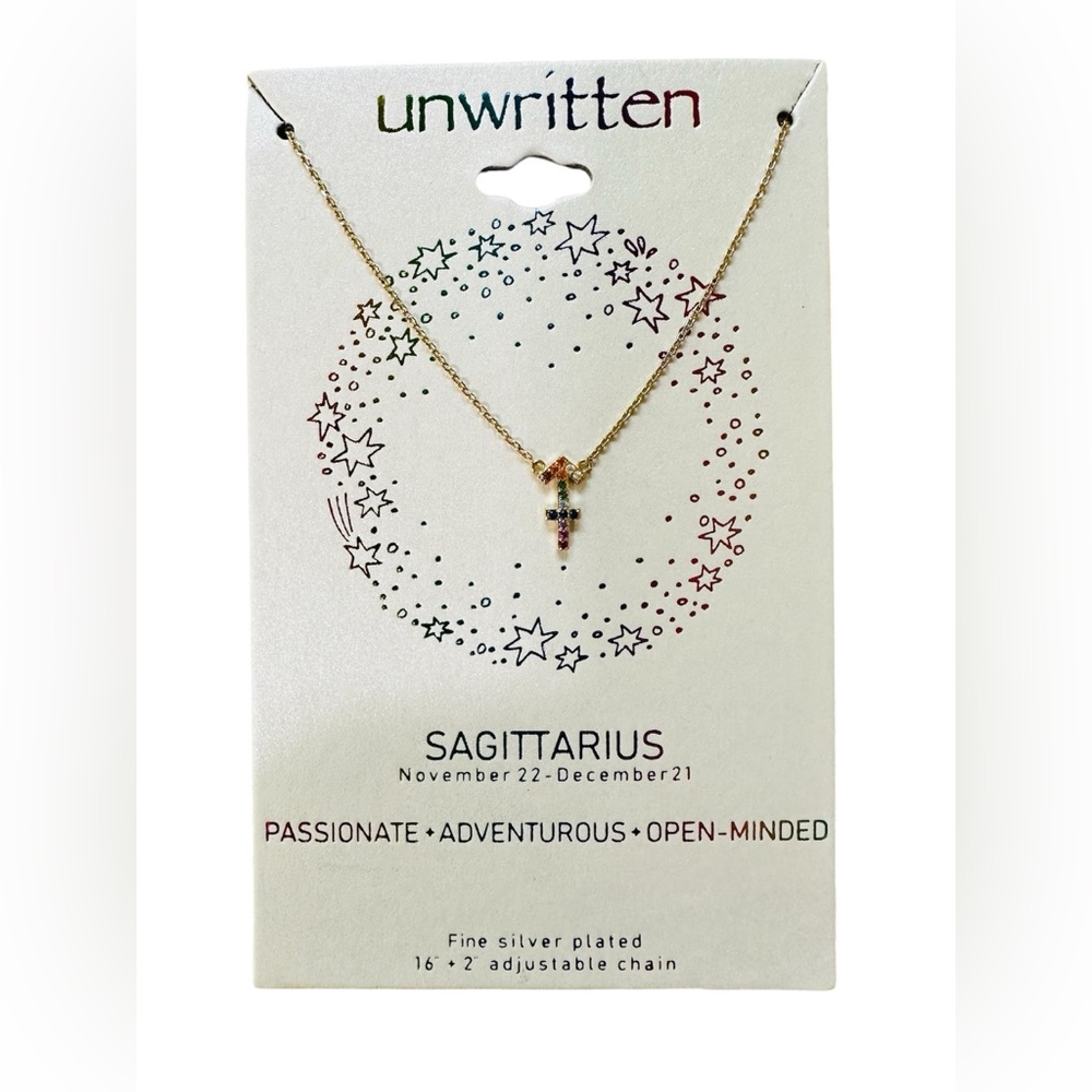 Sagittarius Zodiac Necklace Fine Silver Plated Gold Nov 22-Dec 21 unwritten